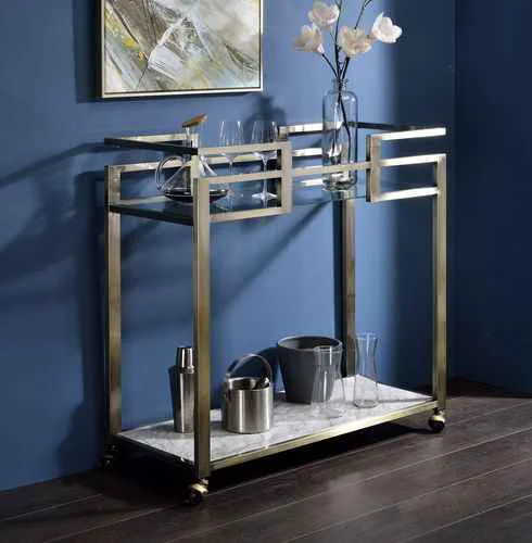 Innovative Neilo – Serving Cart – Clear Glass Faux Marble Top amp Wire Brass Reliable