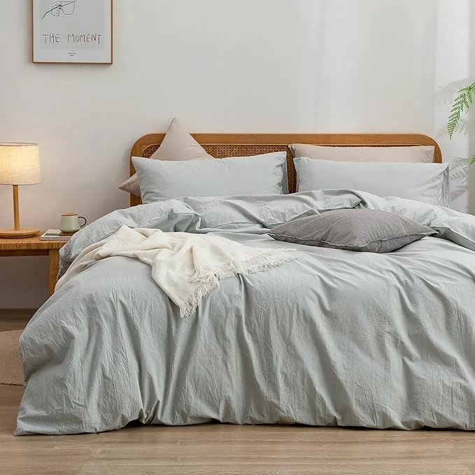 Contemporary OUCH Duvet Cover Set Washed Cotton Linen Feel Super Soft Comfortable Chic Lightweight 2 PCs Home Bedding Set Solid Northern Droplet Grey Twin Twin XL Healthy