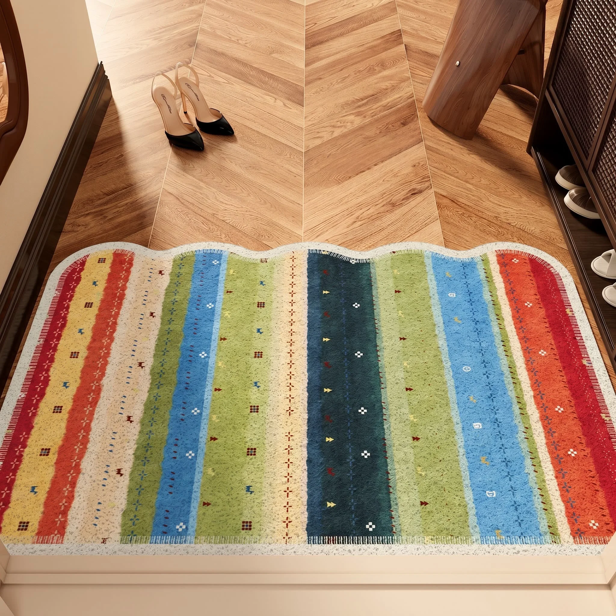 Professional Ownkoti Boho Rainbow Striped PVC Non-Slip Rug Official