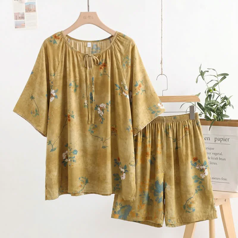 Modern Ownkoti Vintage Botanical Floral Tie-Neck Pajama Set Powerful