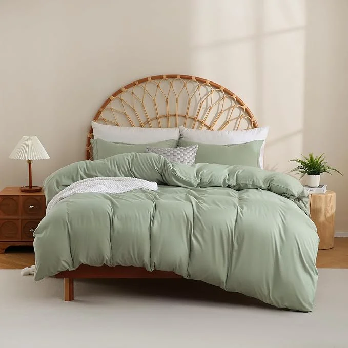Innovative JSD Sage Green Duvet Cover Set Full Size 3 Piece Duvet Cover with Pillow Shams Soft Brushed Microfiber Zipper Closure Comforter Not Included Exceptional