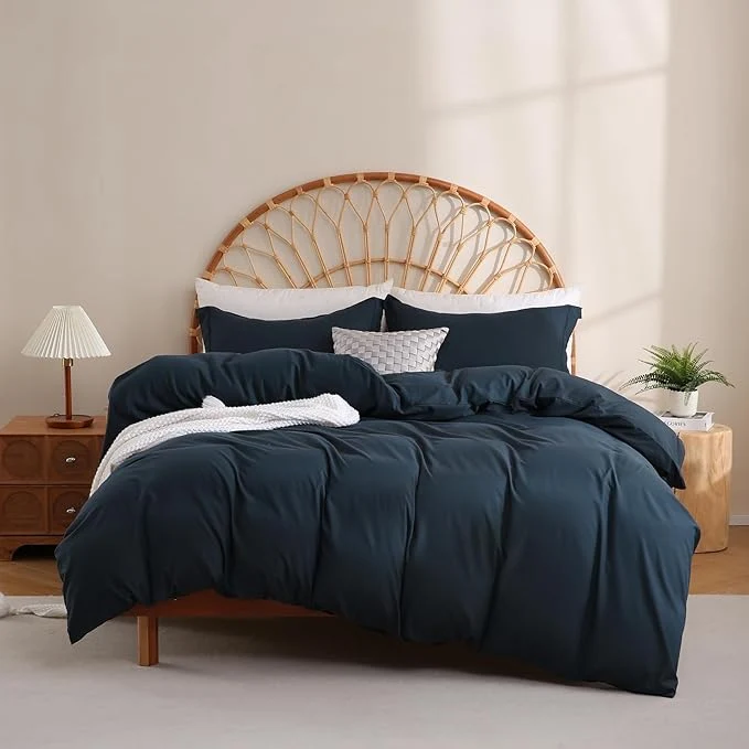 Clean JSD Navy Blue Duvet Cover Set Full Size 3 Piece Duvet Cover with Pillow Shams Soft Brushed Microfiber Zipper Closure Comforter Not Included Relaxed