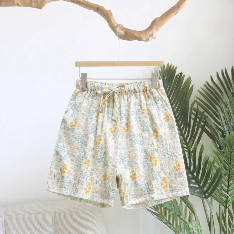 Original Ownkoti Yellow Tulip Cotton Gauze Pajama Shorts Innovative