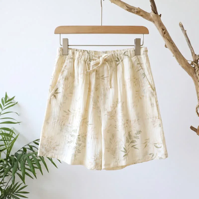 High-Grade Ownkoti Botanical Cotton Gauze Women 39 s Pajama Shorts Trendy