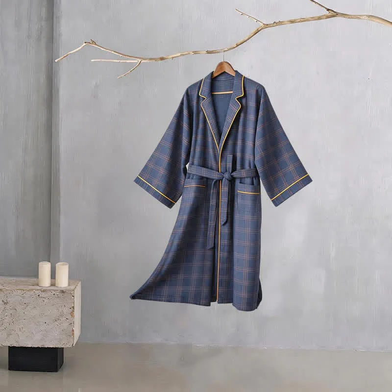 Crafted Ownkoti Unisex Style Plaid Cotton Bathrobe First-Class
