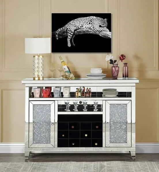 Innovative Noralie – 41 quot Wine Cabinet With LED – Mirrored amp Faux Diamonds Healthy