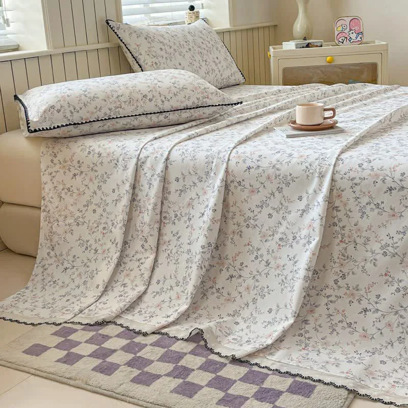 Secure Ownkoti Vintage Floral Cotton Bedspread Set with Contrast Lace Trim Pure