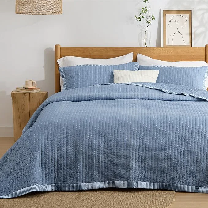 Modern Bedsure Blue Quilts King Size – King Quilt Bedding Set Bedspread Coverlet Lightweight Corduroy Pattern Bedspread 3-Piece Set with 106 quot x96 quot Coverlet amp 2 Pillow Shams All-Season Soft Microfiber Green