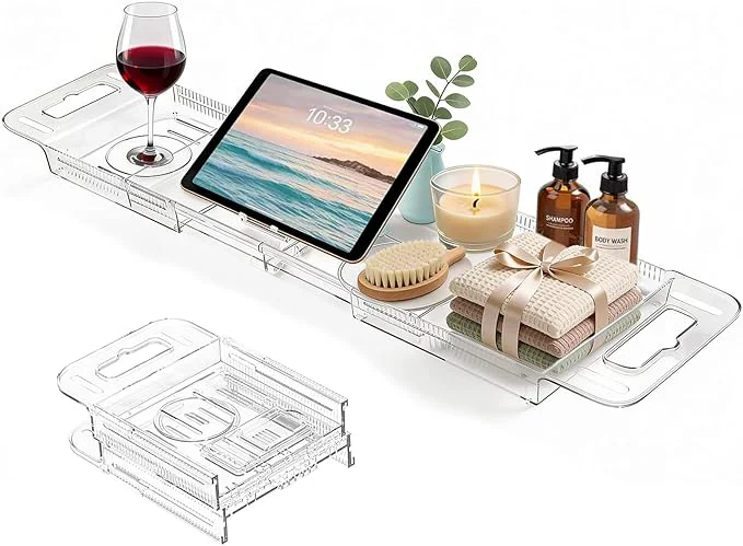 Artisan Expandable Bathtub Tray Caddy Foldable Bath Table Trays Bathtub Bathroom Classic