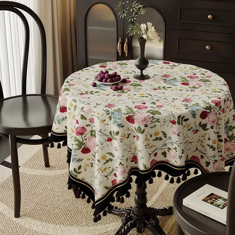 Elite Ownkoti Multicolor Rose Print Tassel Trimmed Tablecloth Trusted
