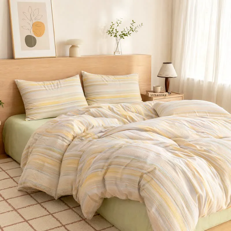 Elegant Ownkoti Nordic Multicolor Stripe Washed Cotton Bedding Set Crafted