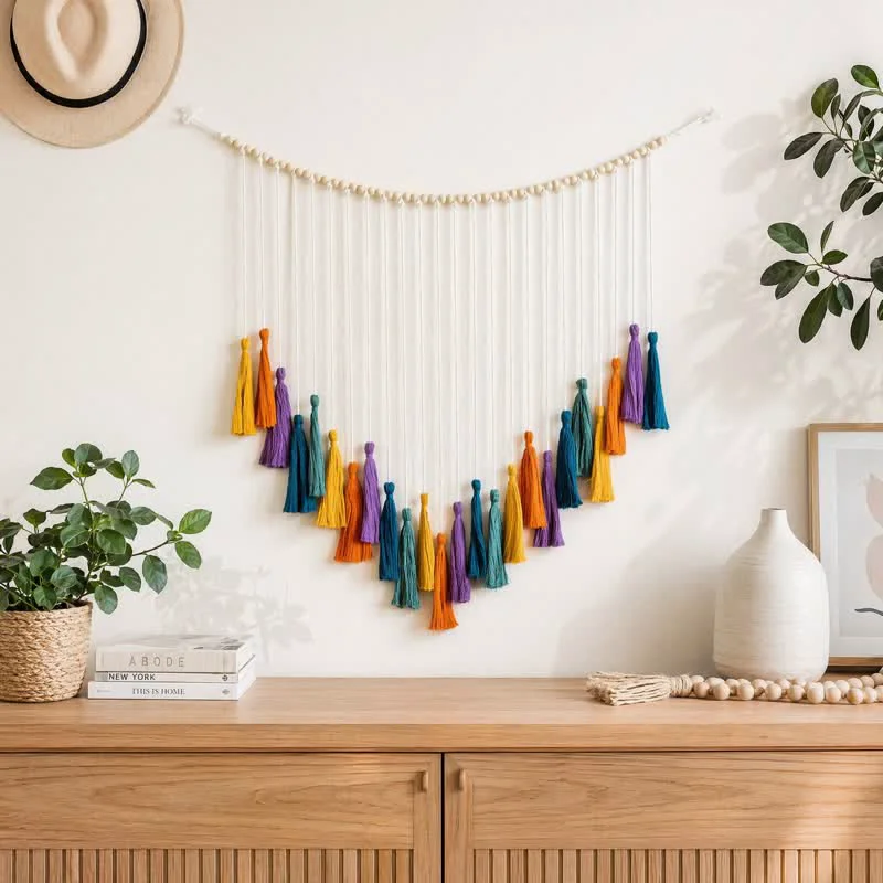 Flexible Ownkoti Handwoven Cotton Rainbow Tassel Garland Decor Fine