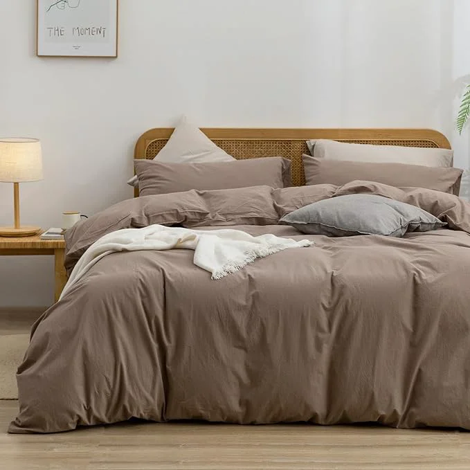 Natural OUCH Duvet Cover Set Washed Cotton Linen Feel Super Soft Comfortable Chic Lightweight 3 PCs Home Bedding Set Solid Pine Bark Brown Super King Plus Premium Material