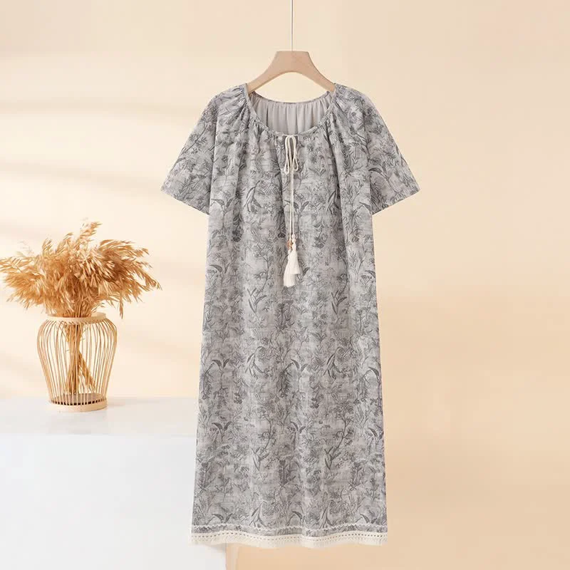 Modern Ownkoti Boho Gray Cotton Tassel Nightgown Organic