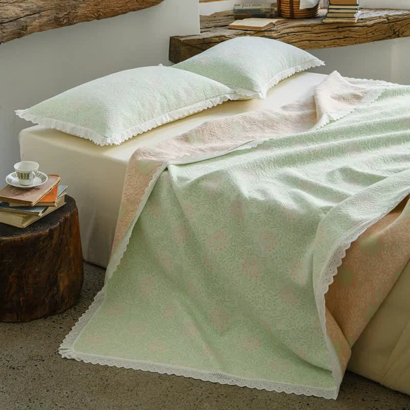 Genuine Ownkoti Lace Trim Reversibe Floral Cotton Bedspread Secure