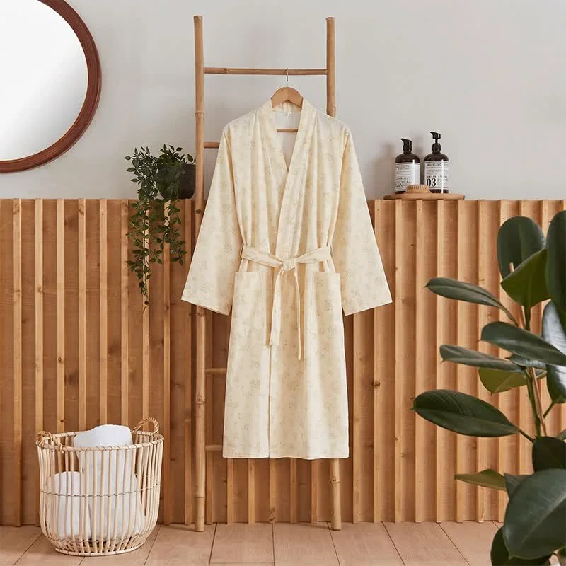Easy-to-Use Ownkoti Yellow Botanical Cotton Gauze Kimono Robe Smart