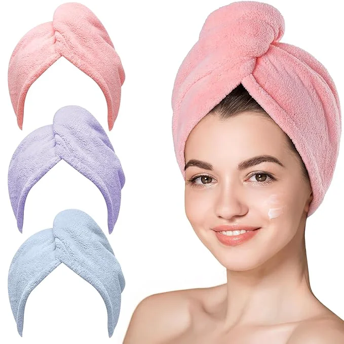 Authentic Hicober Microfiber Hair Towel 3 Packs Hair Turbans Pure