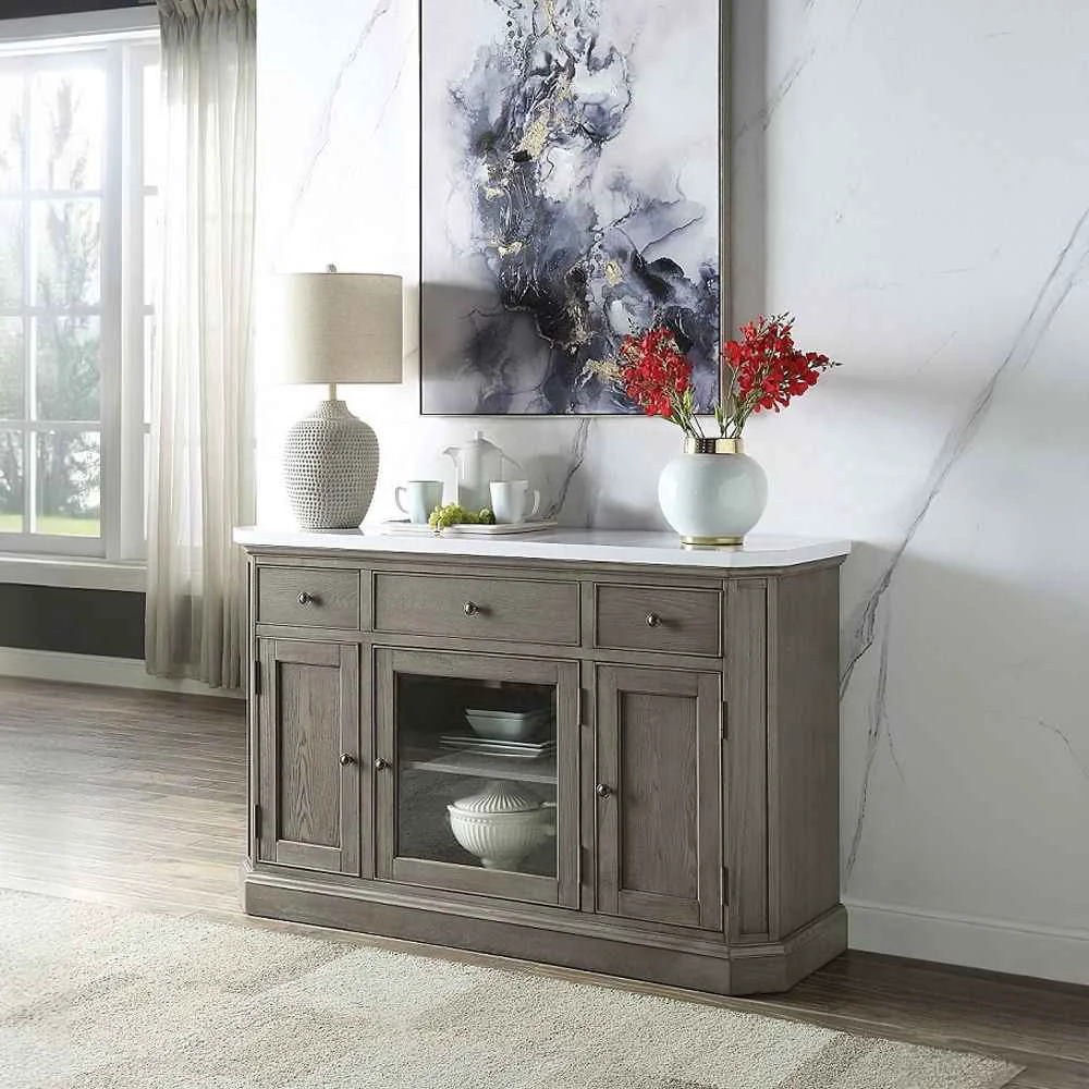 Traditional Zumala – Server – Marble Top amp Weathered Oak Fashionable