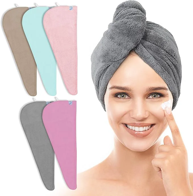 Detailed TENSTARS 5 Pack Thicken Microfiber Hair Towel Wrap Consistent