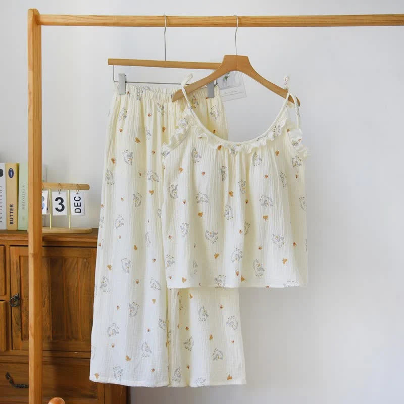 Comfortable Ownkoti Ruffled Horse Cotton Gauze Cami Pajamas First-Class