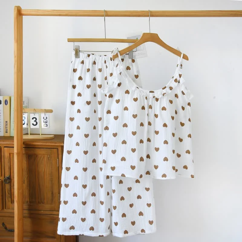 Verified Ownkoti Ruffled Heart Cotton Gauze Cami Pajamas Fashionable
