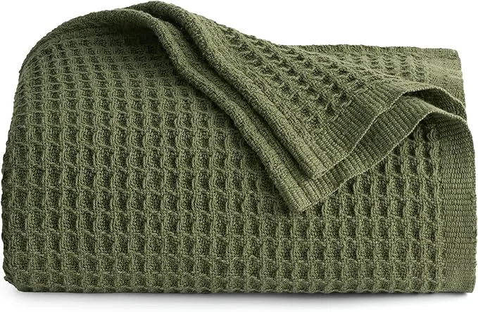 Superior Bedsure Gentlesoft Cotton Throw Blanket for Couch 50×70 inches – Breathable and Soft for Spring Summer Waffle Weave Throw Blanket for Office Olive Green Secure