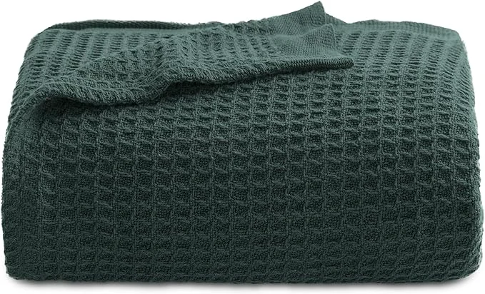 Powerful Bedsure Gentlesoft Cotton Throw Blanket for Couch 50×70 inches – Breathable and Soft for Spring Summer Waffle Weave Throw Blanket for Office Dark Green Fashionable