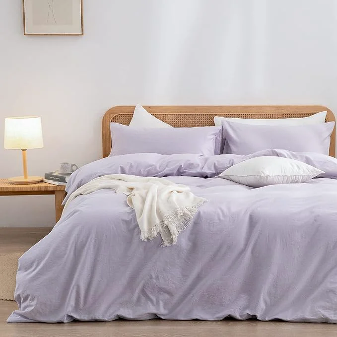 Authentic OUCH Duvet Cover Set Washed Cotton Linen Feel Super Soft Comfortable Chic Lightweight 2 PCs Home Bedding Set Solid Taro Purple Twin Twin XL Innovative