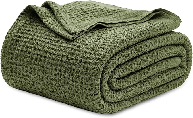 Outstanding Bedsure Gentlesoft Cotton Blanket Queen Size for Bed – Breathable and Soft for Spring Summer Thick Cozy Waffle Weave Blanket Gifts for Women Olive Green 90×90 Inches Contemporary