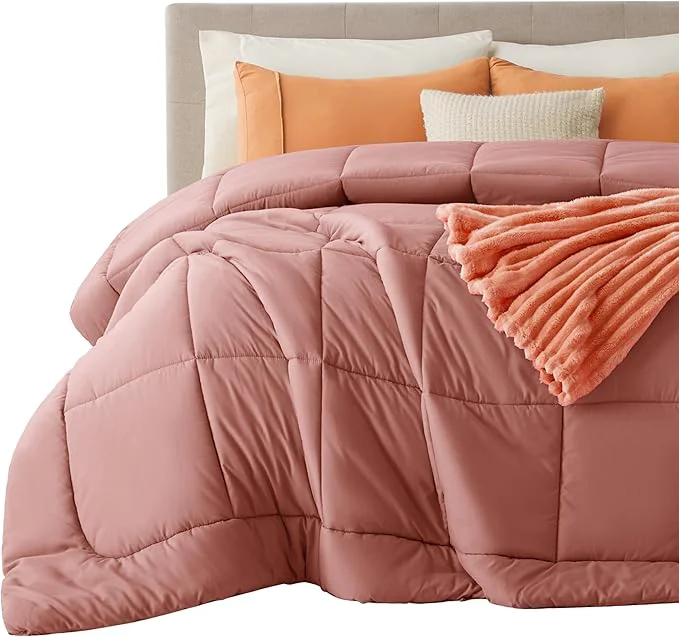 Genuine Bedsure Comforter Duvet Insert – Quilted Comforters Twin XL Size All Season Duvet GentleSoft Down Bedding with 8 Tabs Gifts for Women Men Dusty Pink Twin XL 92 x 68 Inches Minimalist