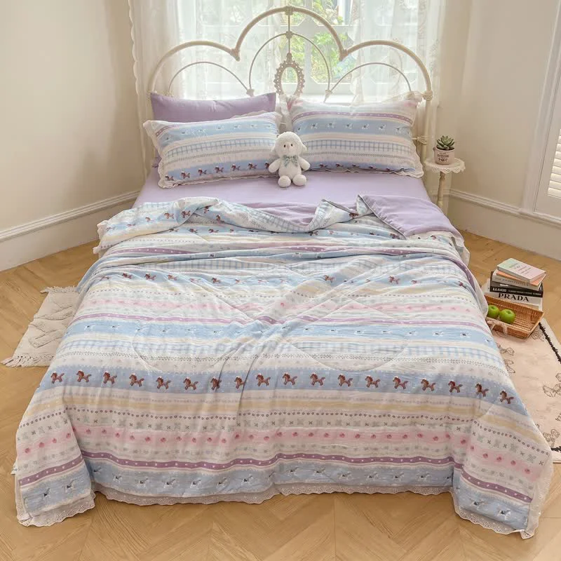 Solid Ownkoti Pastel Lace Trim Cotton Bedding Set Relaxed
