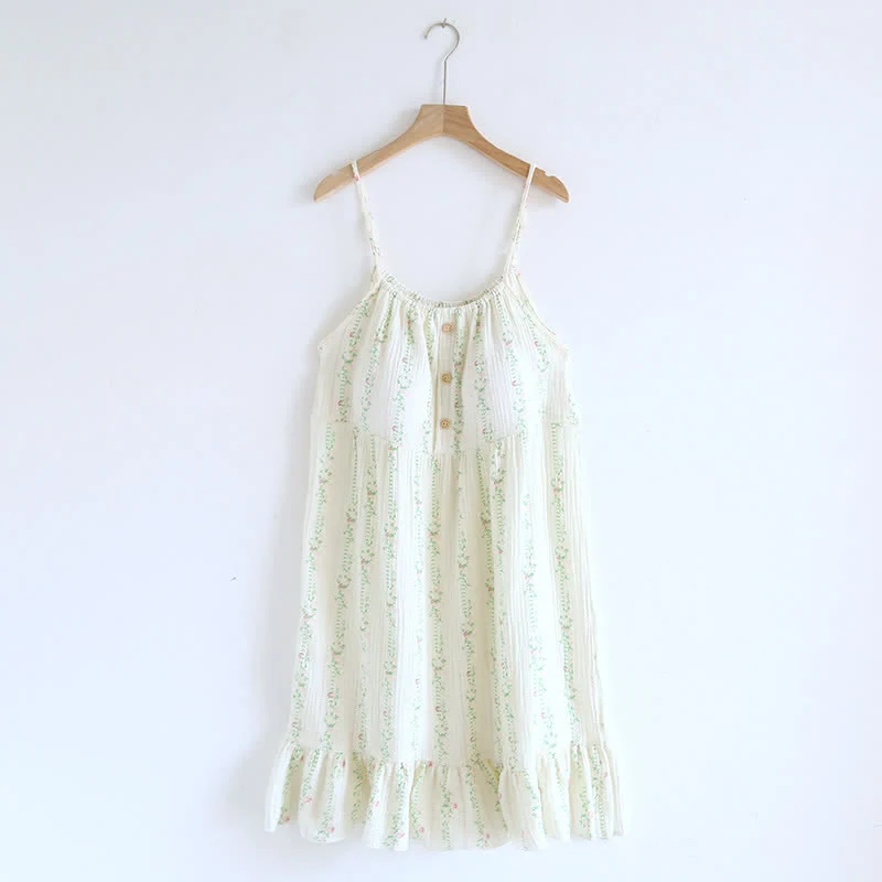 Exceptional Ownkoti Fresh Floral Leaf Cotton Ruffle Nightgown Natural