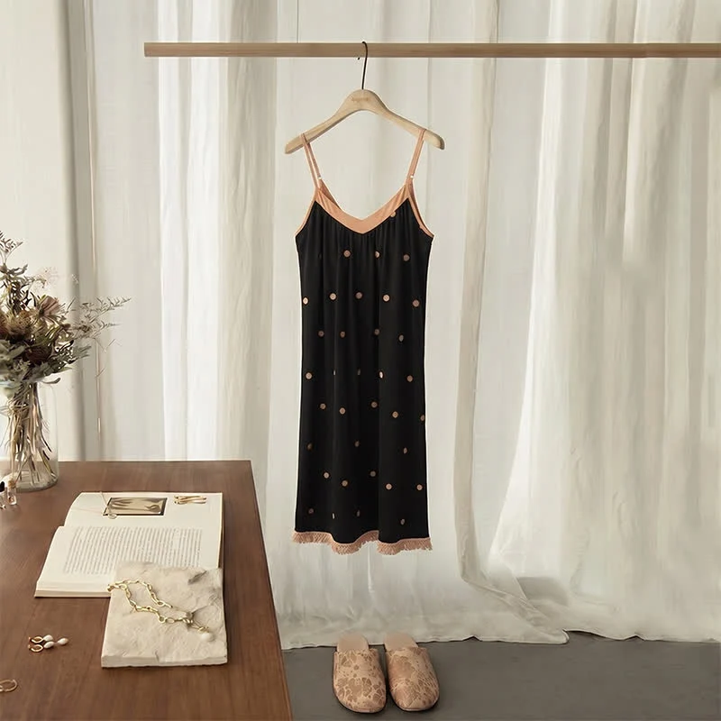 Minimalist Ownkoti Black Polka Dot Cotton Lounge Dress Effective