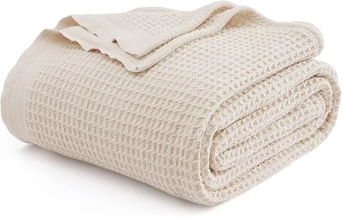 Advanced Bedsure Gentlesoft Cotton Blanket King Size for Bed – Breathable and Soft for Spring Summer Thick Cozy Waffle Weave Blanket Gifts for Women Light Beige 104×90 inches Quality