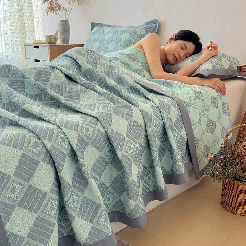 Secure Ownkoti Reversible 3-layer Geometric Jacquard Blanket Quilt Specialty