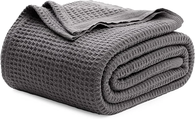 Consistent Bedsure Gentlesoft Cotton Throw Blanket for Couch 50×70 inches – Cooling Breathable and Soft for Spring Summer Waffle Weave Throw Blanket for Office Dark Grey Traditional