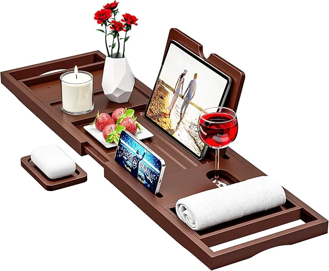 Powerful Premium Bamboo Bathtub Caddy Tray Advanced