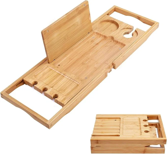 Enhanced Utoplike Bamboo Bathtub Caddy Tray Bath Tray Eco-Friendly