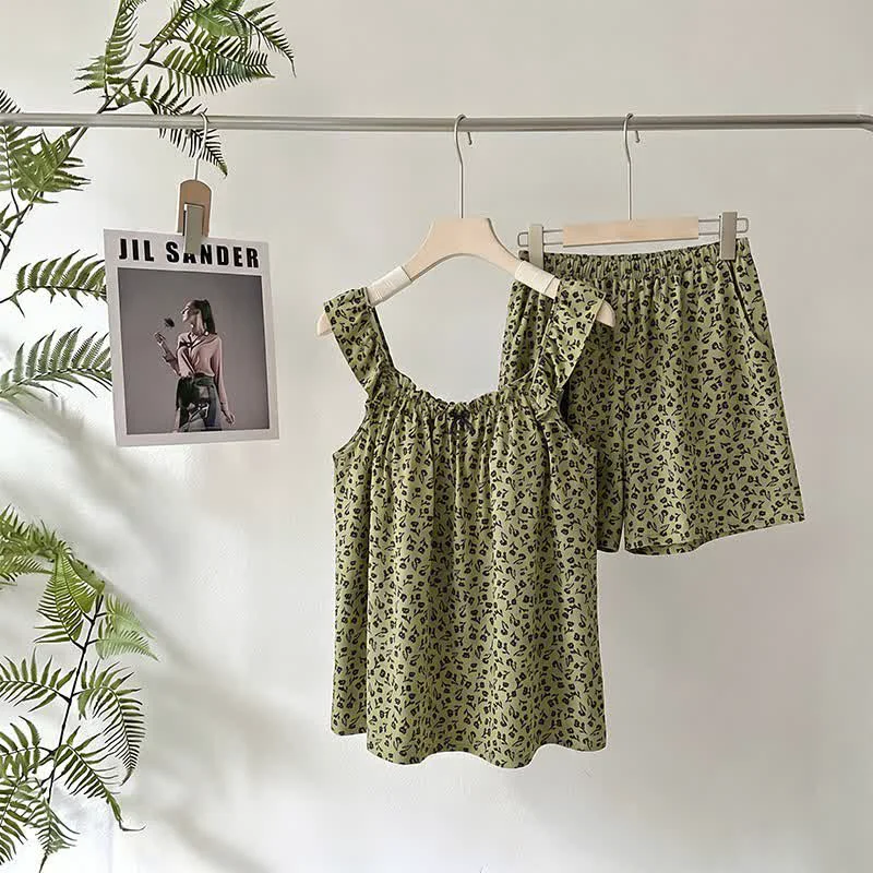 Elite Ownkoti Olive Floral Ruffle Cami Pajama Set Clean