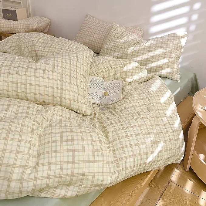 Exclusive Plaid Full Size Duvet Cover Set Brown Cotton Comforter Cover Full Size Double Gauze Soft Boho Cute Duvet Cover with Hidden Zipper Chic Cottage Core Bedding Set Vintage Duvet Protector Top-Quality