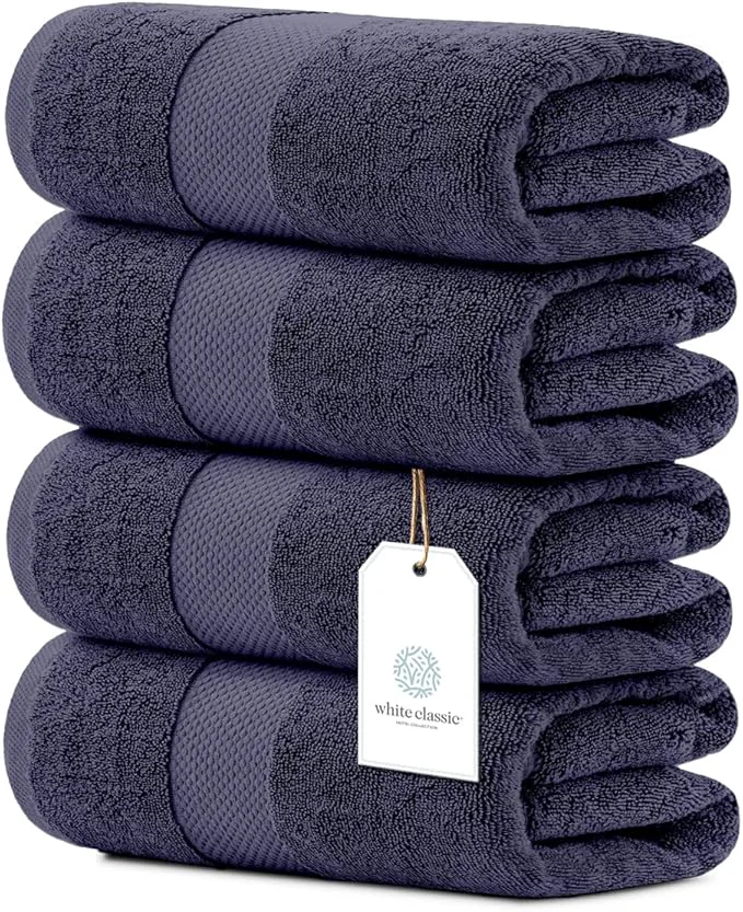 Optimized White Classic Luxury Bath Towels Set of 4 Large Trendy