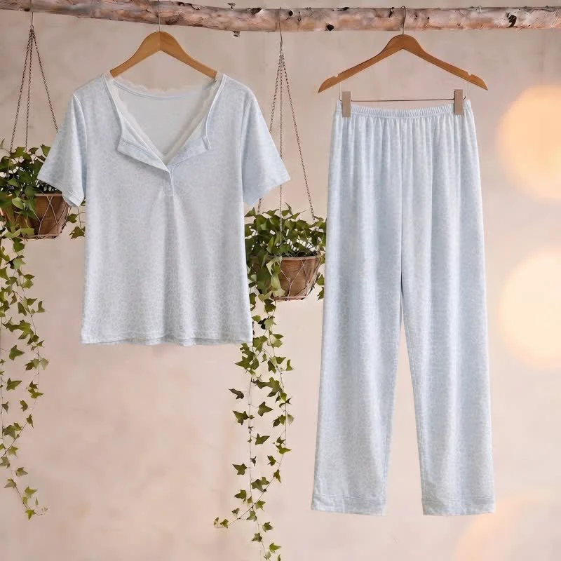 Long-Lasting Ownkoti Soft Leopard Print Lace Trim Pajamas Organic