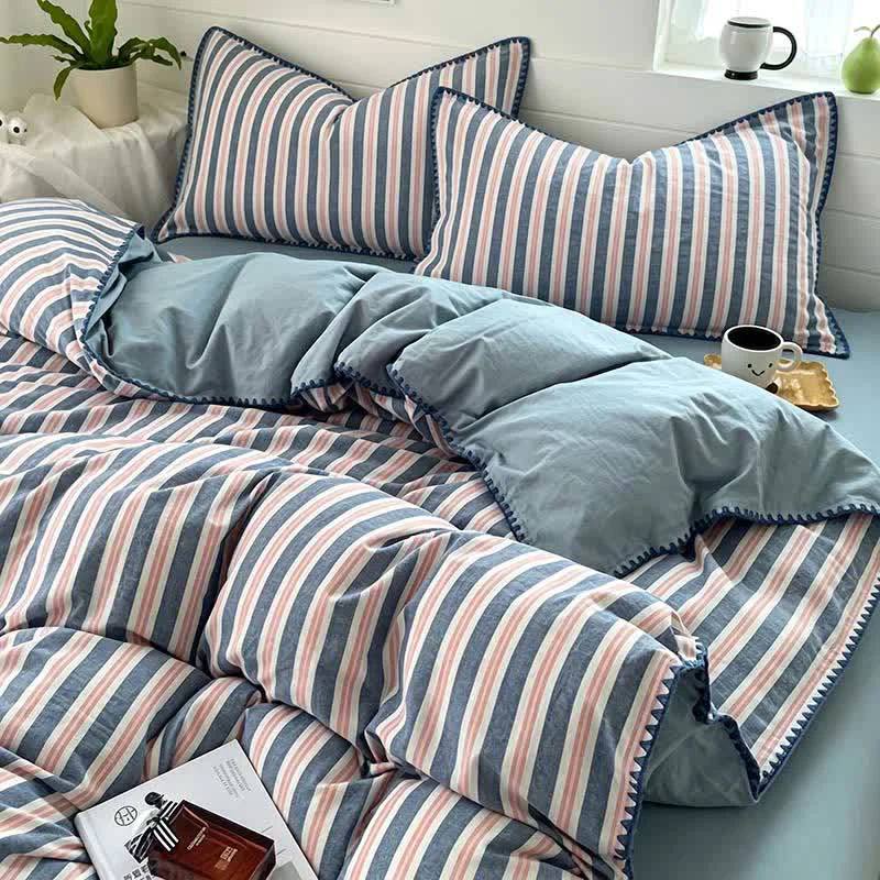 Proven Ownkoti Vintage Striped Scalloped Trim Bedding Set Original Design