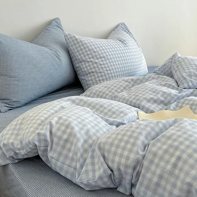 First-Class Blue Gingham Duvet Cover Twin Washed Cotton Boho Comforter Cover Twin Cute Soft Plaid Chic Duvet Cover Set with Hidden Zipper Coquette Farmhouse Bedding Set Aesthetic Duvet Protector Verified