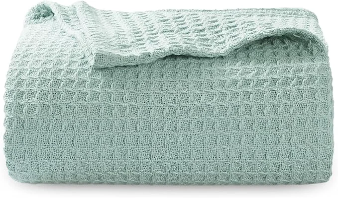 Certified Bedsure Gentlesoft Cotton Blanket Twin XL Size for College Dorm – Cooling Breathable and Soft for Spring Summer Waffle Weave Twin Blanket for Bed Dorm Room Essentials Mint 66×90 inches Powerful
