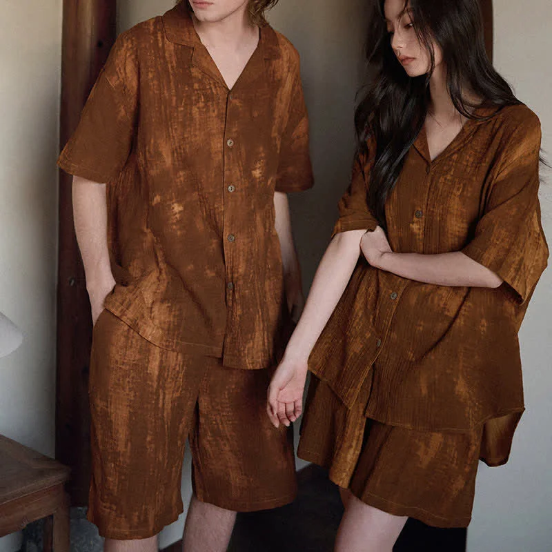 Original Design Ownkoti Rust Brown Matching Couple Cotton Pajamas Minimalist