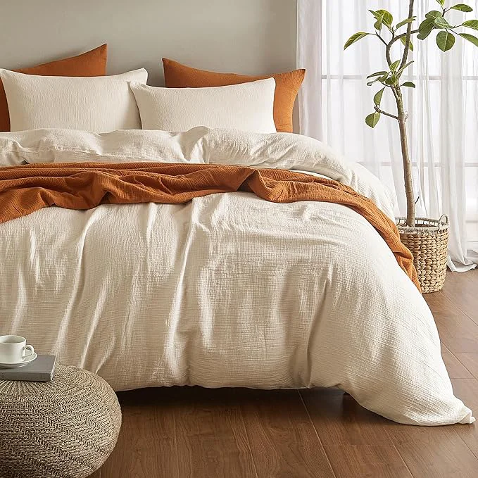 Trendy SE SOFTEXLY Muslin Duvet Cover King Size Washed Cotton Duvet Cover Set Ultra Soft Comforter Cover Linen Like 3 Pieces Minimalist Gauze Duvet Cover with 2 Pillowcases 90 quot x104 quot Off-White Smart