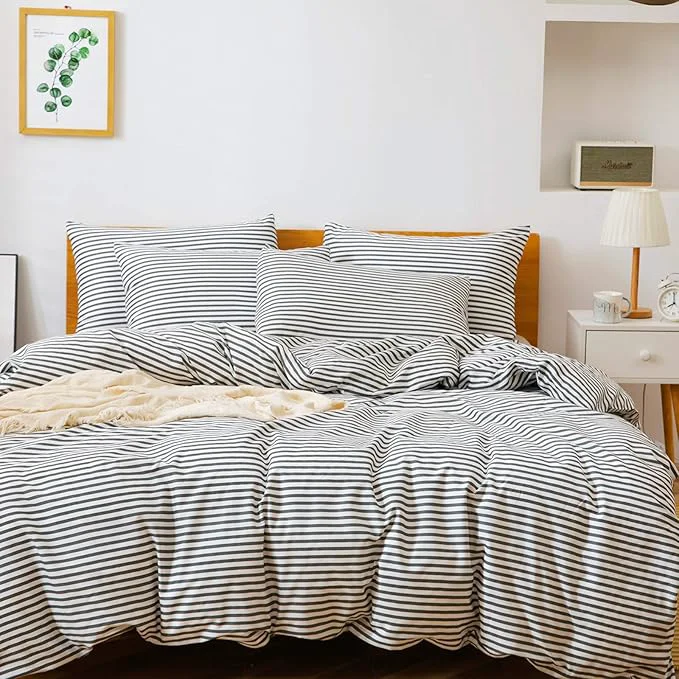 Proven JELLYMONI Natural Cotton 2pcs Striped Duvet Cover Sets White Duvet Cover with Dark Grey Stripes Pattern Printed Comforter Cover with Zipper Closure amp Corner Ties Twin Size Environmentally Friendly