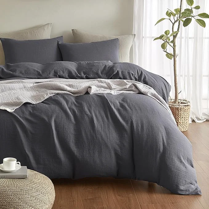 Fine Crafted SE SOFTEXLY Muslin Duvet Cover California King Size Washed Cotton Duvet Cover Set Ultra Soft Comforter Cover Linen Like 3 Pieces Gauze Duvet Cover with 2 Pillowcases 98 quot x104 quot Dark Grey Refined