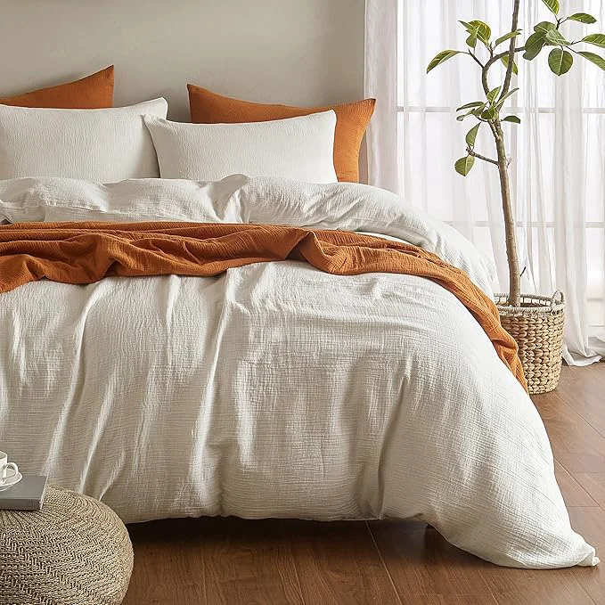 Elite SE SOFTEXLY Muslin Duvet Cover Queen Size Washed Cotton Duvet Cover Set Ultra Soft Comforter Cover Linen Like 3 Pieces Minimalist Gauze Duvet Cover with 2 Pillowcases 90 quot x90 quot White Trendy